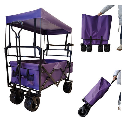 Buitenkampering Opvouwbare wagen Canopy Op Top Verstelbaar handvat Breed wiel Paars