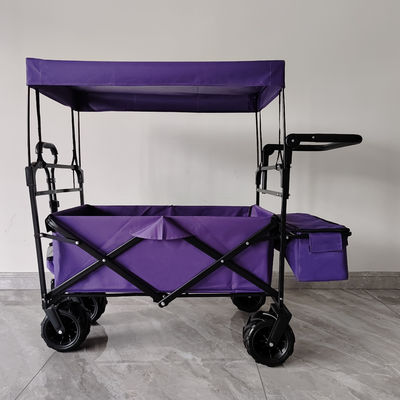 Buitenkampering Opvouwbare wagen Canopy Op Top Verstelbaar handvat Breed wiel Paars
