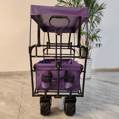 Buitenkampering Opvouwbare wagen Canopy Op Top Verstelbaar handvat Breed wiel Paars