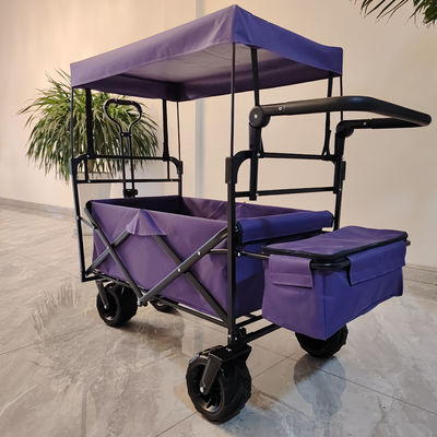 Buitenkampering Opvouwbare wagen Canopy Op Top Verstelbaar handvat Breed wiel Paars